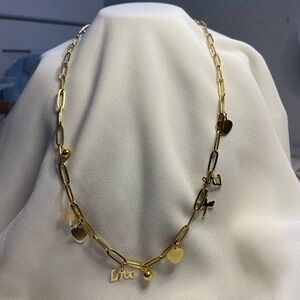 NWT GOLD STAINLESS STEEL NECKLACE, paper clip, charm. 18’inch
